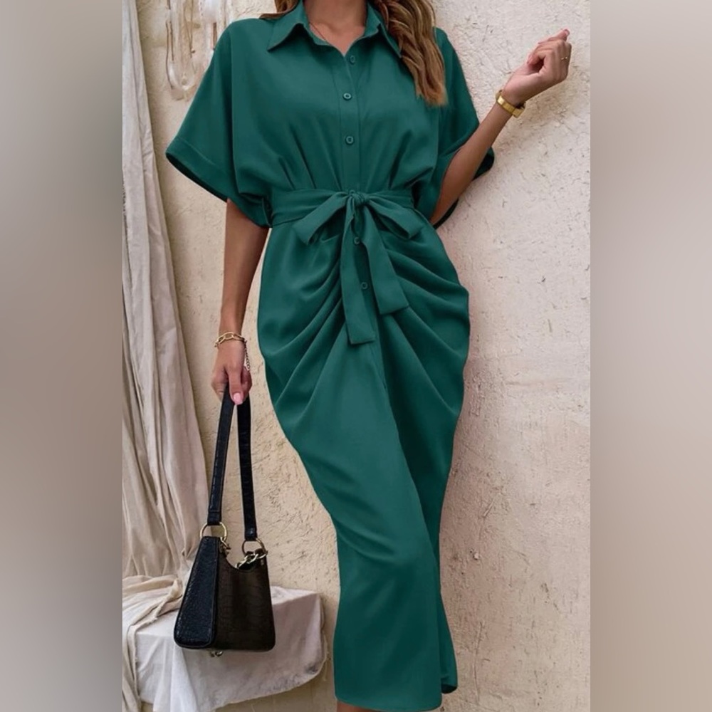 Button Up Belted Dress